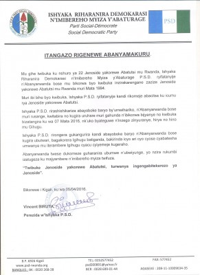Itangazo ryatanzwe na PSD