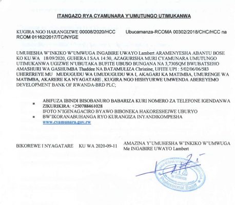 1599911740675_ITANGAZO RYA CYAMUNARA Matimba2